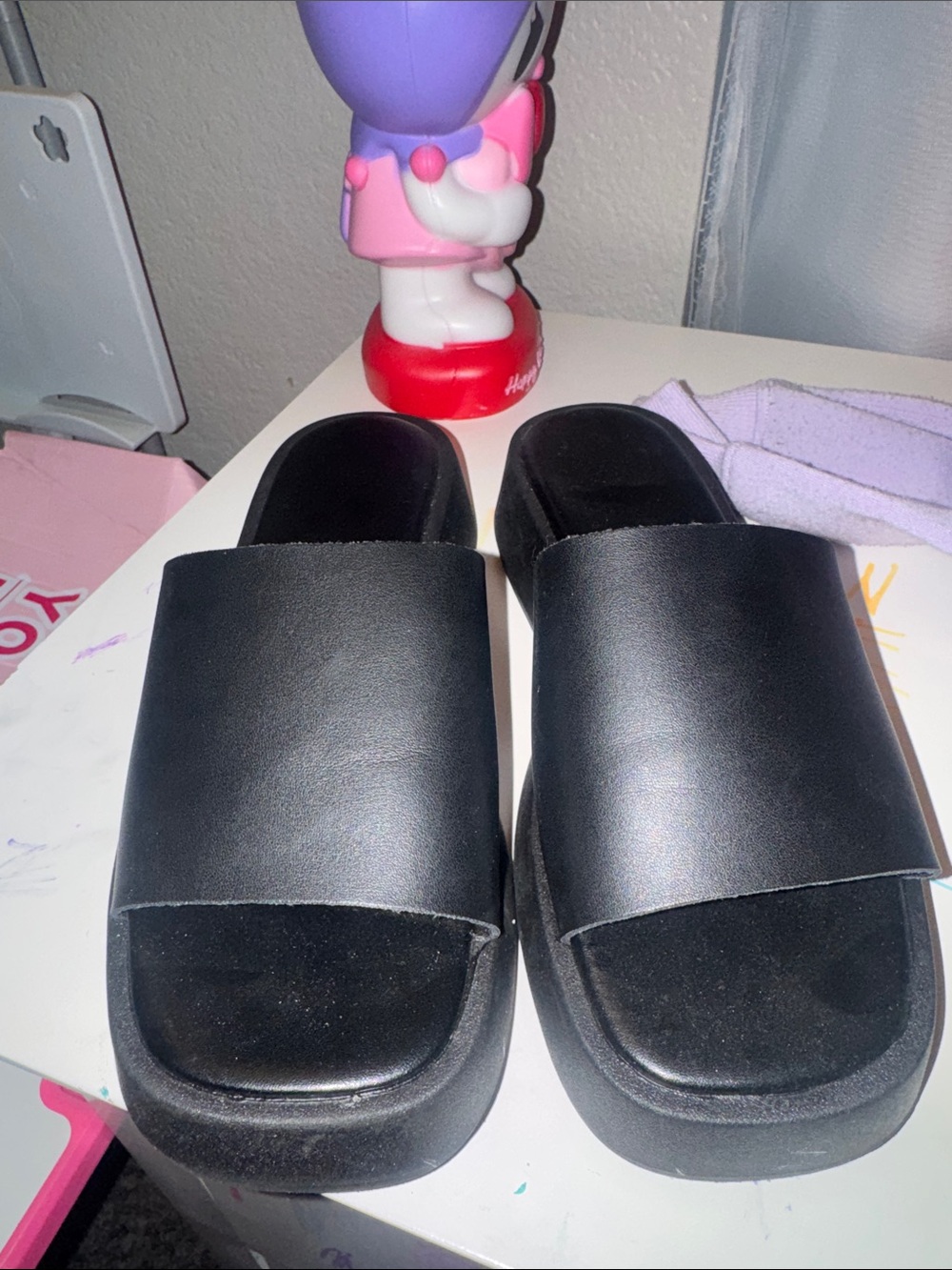 Black Slide Sandals - Minimal Platform Slip-Ons